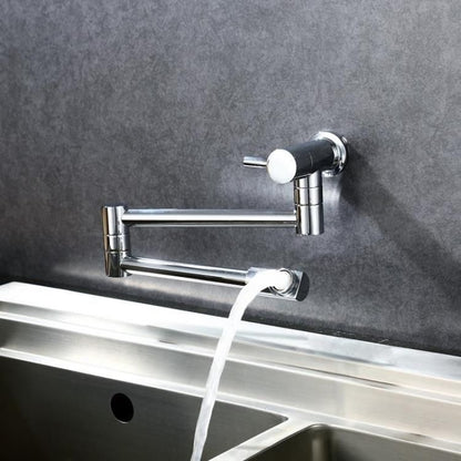 Chrome Wall-Mount Brass Pot Filler Faucet, Double-Jointed Folding Kitchen Faucet with 360-Degree Swivel Handle