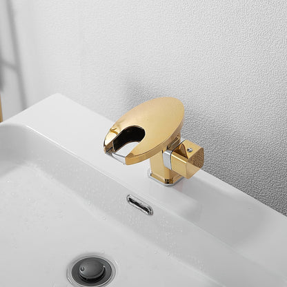 LED Waterfall Bathroom Faucet, Single-Handle Deck-Mount Faucet, Matte Black / Chrome / Polished Gold / Matte White