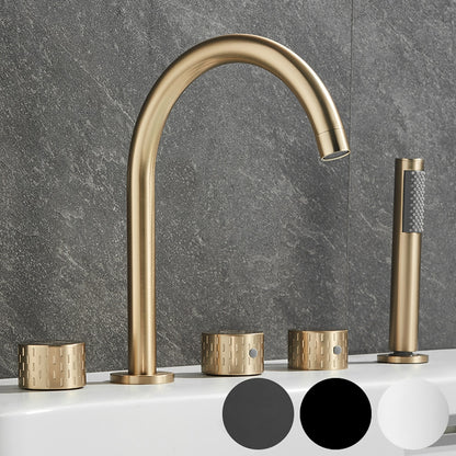 Contemporary 3-Handle Roman Tub Faucet, 5-Hole Brass Tub Filler with Handheld Shower