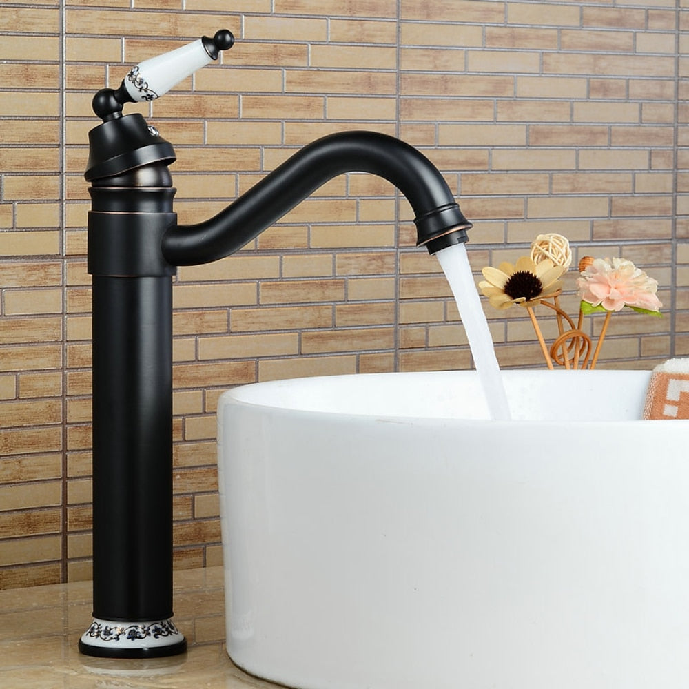 Antique Single-Hole Bathroom Faucet, Single-Handle Brass Faucet with Swivel Spout, Antique Brass / Oil-Rubbed Bronze / Brushed Nickel / Chrome / Polished Gold