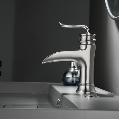 Waterfall Bathroom Faucet, Modern Single-Handle Brass Basin Faucet, Brushed Nickel / Matte Black