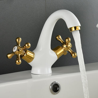 Vintage Single-Hole Bathroom Faucet, Dual Cross Handle Brass Faucet