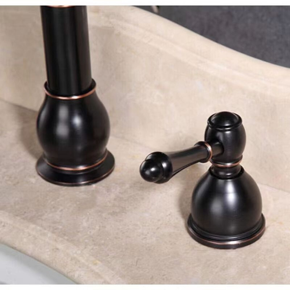 Modern High Arc Swivel Spout Bathroom Faucet, Double-Handle Widespread Faucet, Brushed Bronze / Brushed Nickel / Oil-Rubbed Bronze