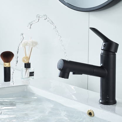 Modern Pull-Out Bathroom Faucet, Single-Handle Fountain Spout Faucet, Matte Black / Chrome