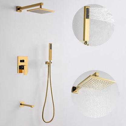 Brushed Gold Wall-Mounted Rainfall Shower System, Modern Single-Handle Tub Shower Faucet with Handheld Shower, Tub Spout