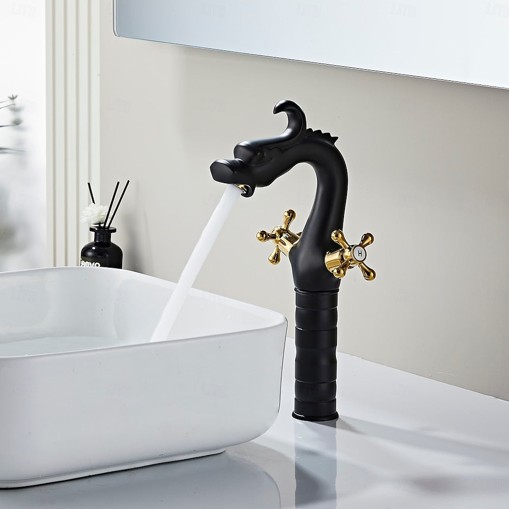 Modern Curved High Arc Bathroom Faucet, Single-Handle Single-Hole Brass Body Faucet