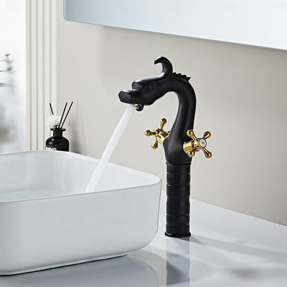 Modern Curved High Arc Bathroom Faucet, Single-Handle Single-Hole Brass Body Faucet