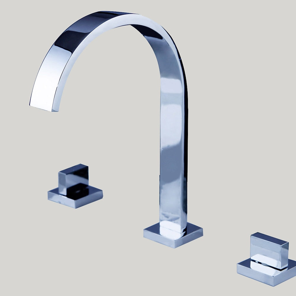 Chrome Modern Waterfall Bathroom Faucet, Widespread Dual-Handle Faucet