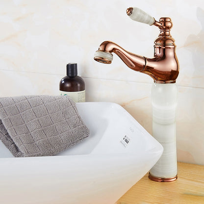 Pull-Out Vintage Single-Hole Bathroom Faucet, Single-Handle Brass Faucet, Rose Gold