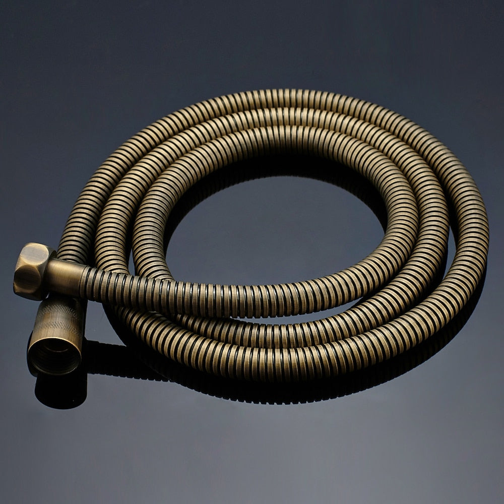 Traditional Antique Brass Handheld Shower Head, Vintage Sprayer with Flexible Shower Hose