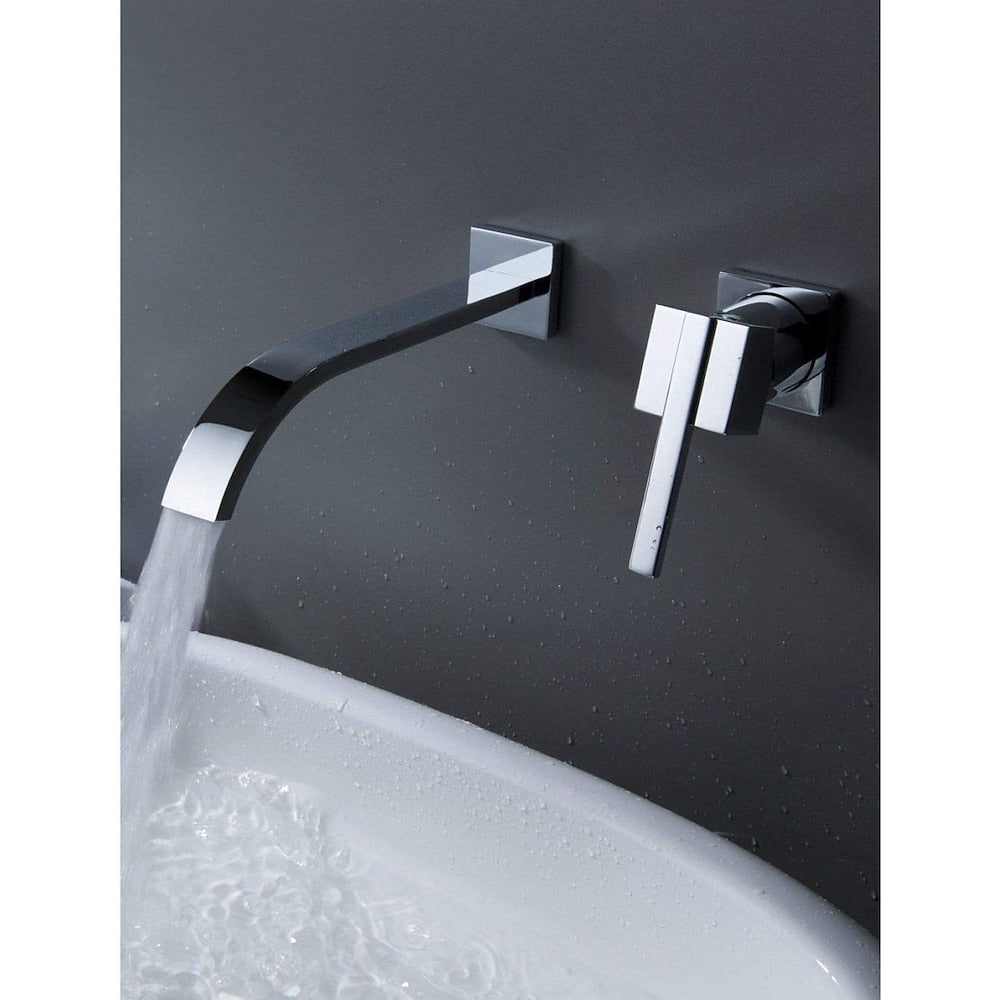 Waterfall Chrome Wall-Mount Bathroom Faucet, Single-Handle Brass Basin Faucet