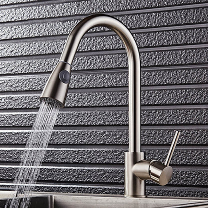 Pull-Down Brushed Nickel Kitchen Faucet, Single-Handle High Arc Faucet