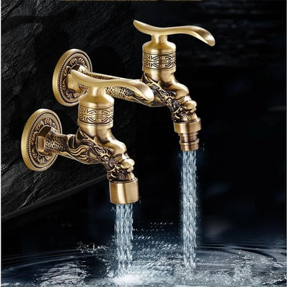 Antique Brass Wall-Mount Garden Faucet, Single-Handle Decorative Spigot Faucet