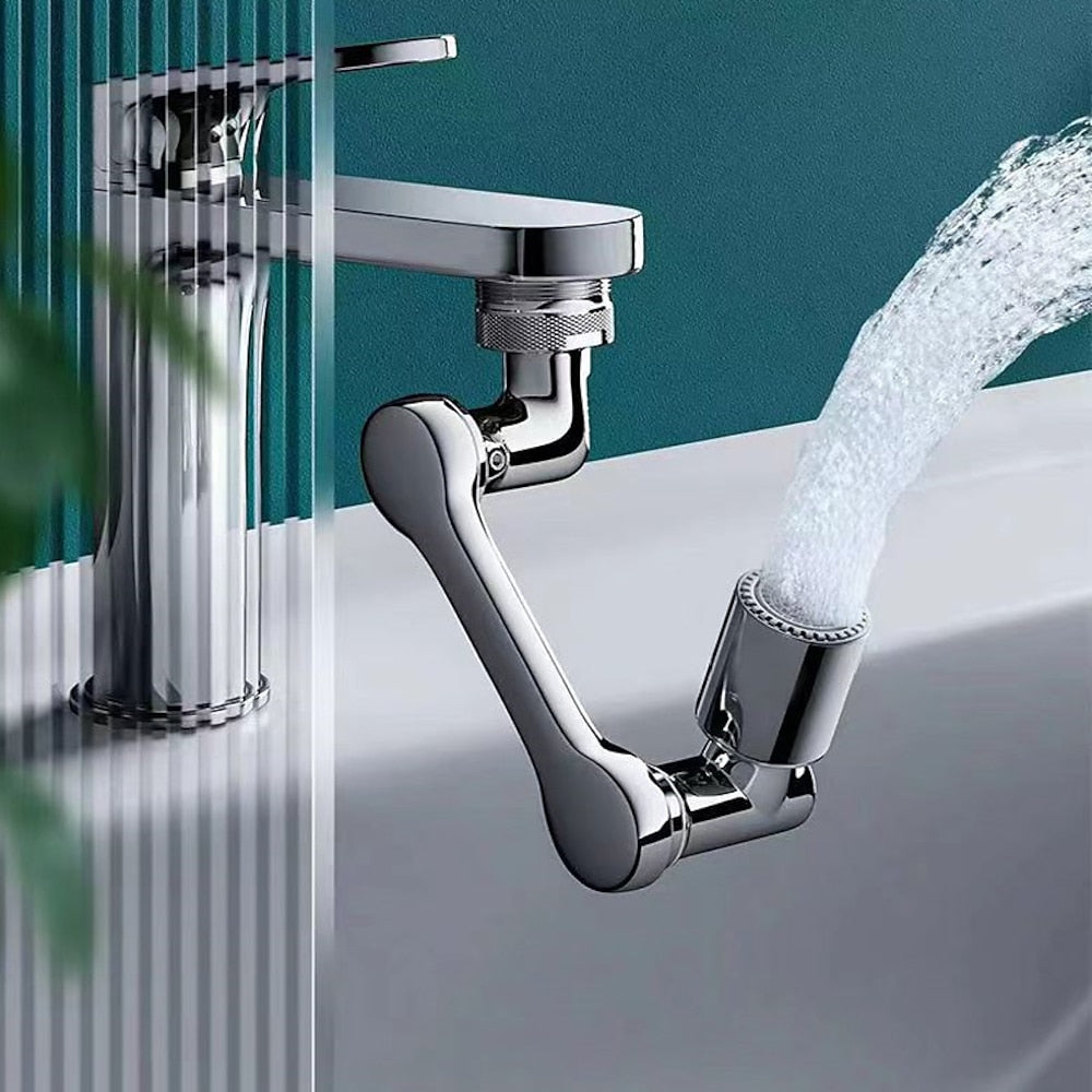 Chrome 1080-Degree Rotating Faucet Extender, 2-Mode Sprayer Faucet Attachment with Mechanical Arm