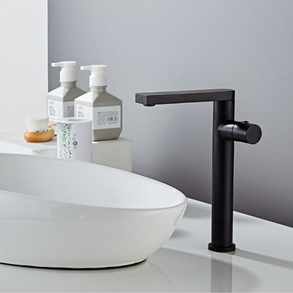 Matte Black Rotatable Spout Tall Vessel Faucet, Modern Single-Hole Single-Handle Bathroom Faucet