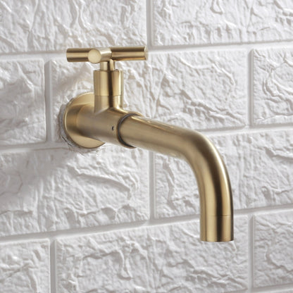 Industrial Wall-Mount Cold Water Bathroom Faucet, Single-Handle Rotatable Spout Tap, Brushed Gold / Chrome / Gunmetal