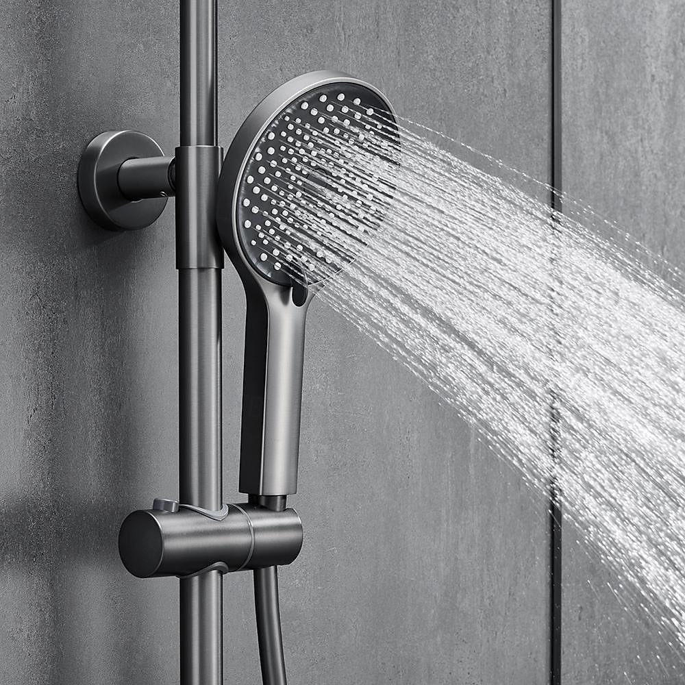 Thermostatic Wall-Mount Shower System, Multi-Function Rainfall Faucet with Handheld Shower, Chrome / Gunmetal