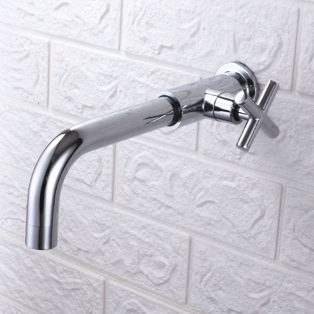 Modern Wall-Mount Swivel Spout Faucet, Single Cross Handle Cold Only Bathroom Faucet, Brushed Gold / Chrome / Gunmetal