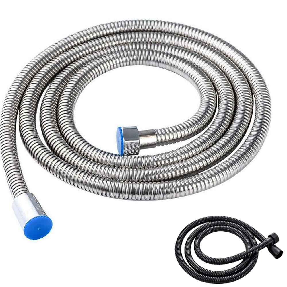 Flexible Stainless Steel Shower Hose, Bathroom Plumbing Extension Pipe, Silver / Black