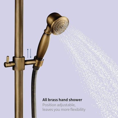 Antique Brass Wall-Mounted Shower System, Rainfall Shower System with Handheld Shower