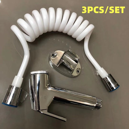 Handheld Toilet Bidet Sprayer, Wall-Mount Shattaf Sprayer Set with Hose, Silver / White