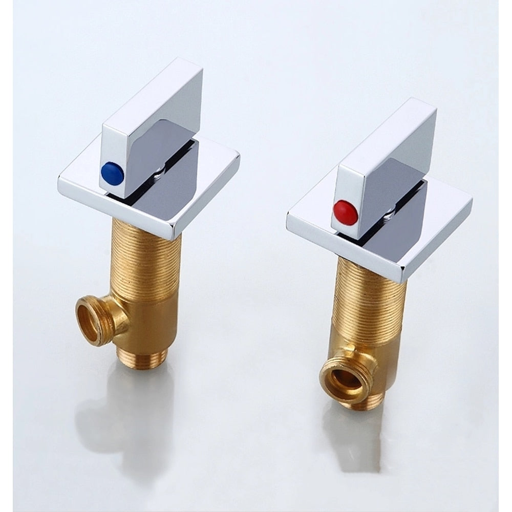 LED Waterfall Chrome Bathroom Faucet, Widespread Dual-Handle Brass Faucet