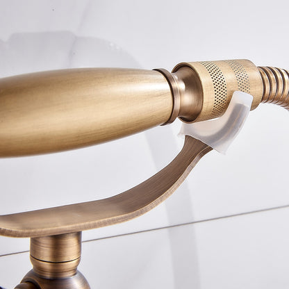 Antique Brass Wall-Mount Bathtub Faucet, Dual-Handle Tub Filler Faucet with Handshower