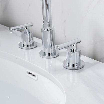 Modern 3-Hole Widespread Bathroom Faucet, Brass Dual-Handle Faucet with 360-Degree Swivel Spout, Chrome / Matte Black / Polished Gold