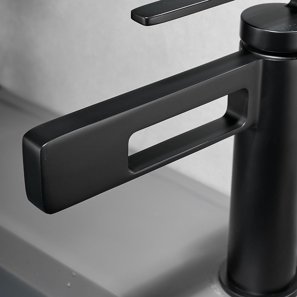 Modern Waterfall Bathroom Sink Faucet, Single-Handle Single-Hole Brass Faucet, Matte Black / Brushed Gold / Gunmetal / Chrome / Matte White