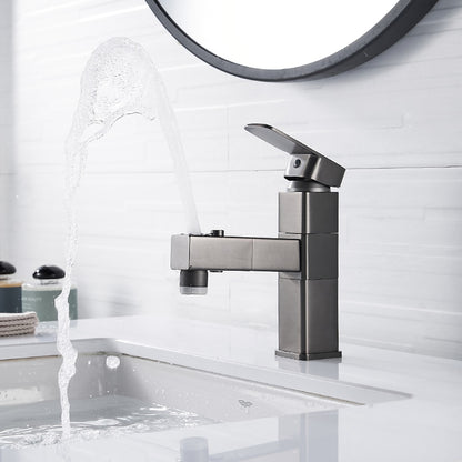 Modern Pull-Out Bathroom Faucet, Single-Hole Swivel Spout Faucet, Matte Black / Chrome / Brushed Nickel / Gunmetal / Matte White