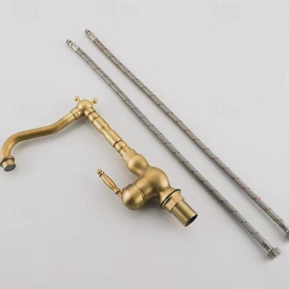 Vintage Tall Vessel Sink Faucet, Traditional Single-Handle Bathroom Faucet with High Arc Swivel Spout, Gold / Chrome / Antique Brass