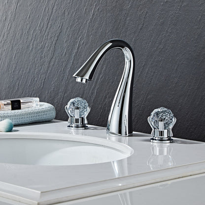 Crystal Knob Handle Widespread Bathroom Faucet, Modern Dual-Handle 3-Hole Faucet, Polished Gold / Chrome / Brushed Nickel