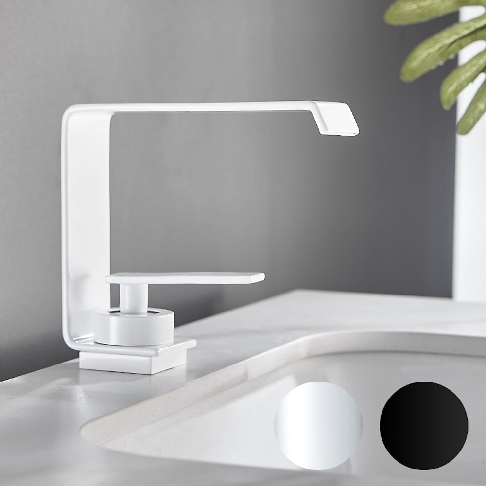 Modern Waterfall Bathroom Faucet, Single-Handle Single-Hole Brass Faucet, Matte Black / Chrome / Matte White