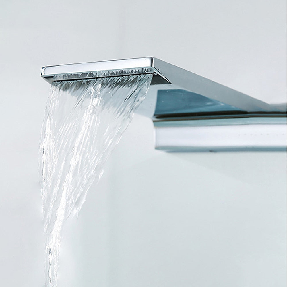 Waterfall Wall-Mount Bathroom Faucet, Single-Handle Brass Faucet, Matte Black / Brushed Gold / Chrome