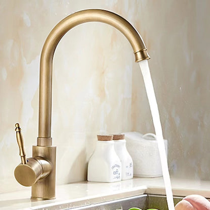 Antique Brass Retro Kitchen Faucet, Single-Handle Swivel Spout Faucet