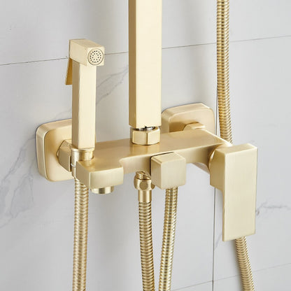 Brushed Gold Wall-Mounted Rainfall Shower System, Handheld Shower / Tub Spout Faucet