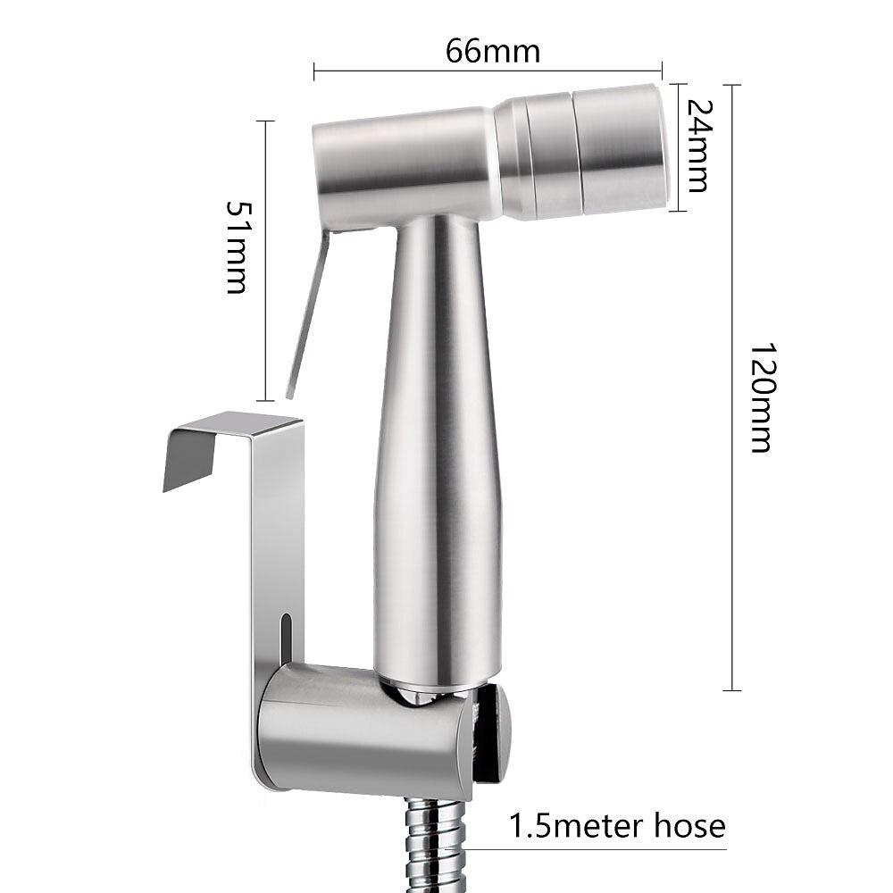 Stainless Steel Handheld Bidet Sprayer, Dual Spray Mode Shattaf Toilet Sprayer with T-Valve, Hose, Holder