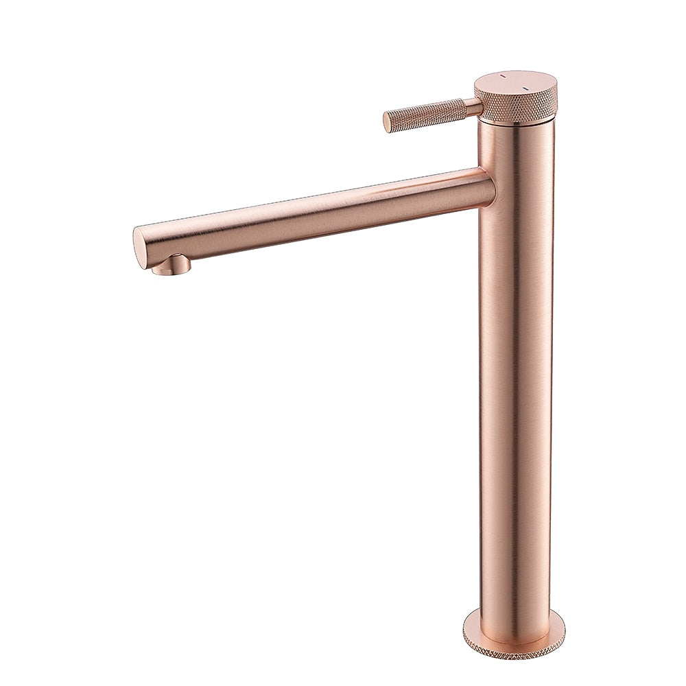 Modern Single-Handle Tall Vessel Sink Faucet, Solid Brass Bathroom Faucet with Knurled Handle, Chrome / Matte Black / Brushed Gold / Rose Gold / Matte White