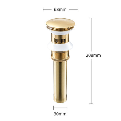 Brushed Gold Modern Brass Pop-Up Bathroom Sink Drain Stopper, Vessel Vanity Basin Drain with Overflow