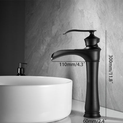 Matte Black Waterfall Vessel Bathroom Faucet, Single-Handle Single-Hole Basin Faucet