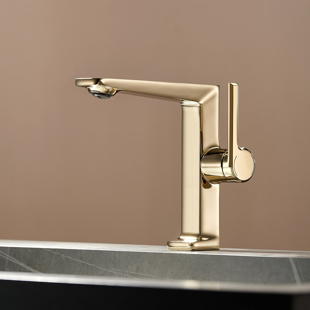 Modern Single-Hole Bathroom Faucet, Single-Handle Brass Faucet, Polished Gold / Chrome / Matte Black / Brushed Gold / Rose Gold / Matte White / Gunmetal