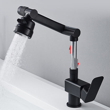 Height-Adjustable Modern Bathroom Sink Faucet, Single-Hole Swivel Spout Faucet, Matte Black / Chrome
