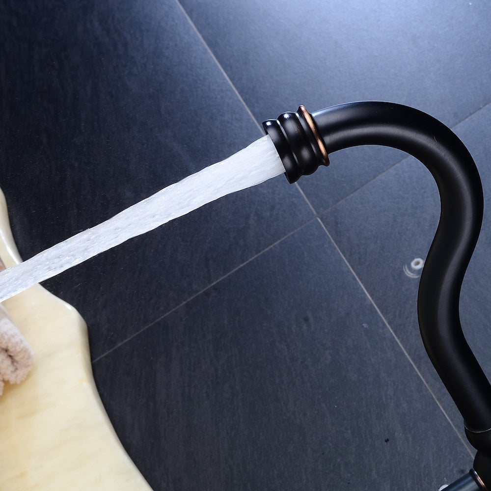 Oil-Rubbed Bronze Antique Single-Hole Bathroom Faucet, Single-Handle Swivel Spout Faucet