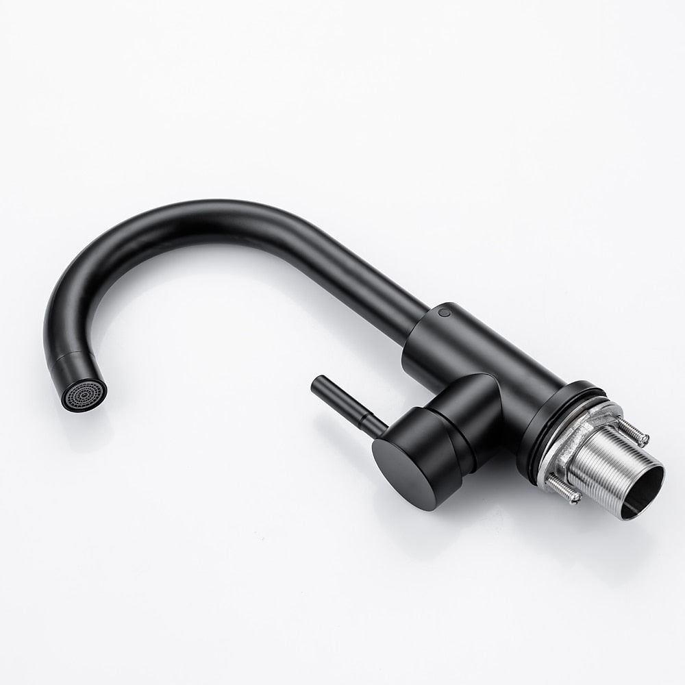 360-Degree Swivel High Arc Bathroom Faucet, Modern Single-Hole Stainless Steel Faucet, Matte Black / Brushed Nickel