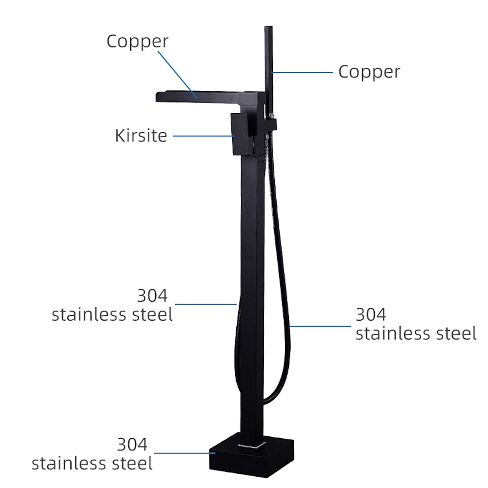 Modern Waterfall Freestanding Tub Filler, Single-Handle Tub Faucet with Handheld Shower