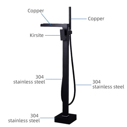 Modern Waterfall Freestanding Tub Filler, Single-Handle Tub Faucet with Handheld Shower