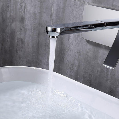 Chrome Wall-Mount Bathroom Faucet, Single-Handle Basin Faucet with Escutcheon Plate