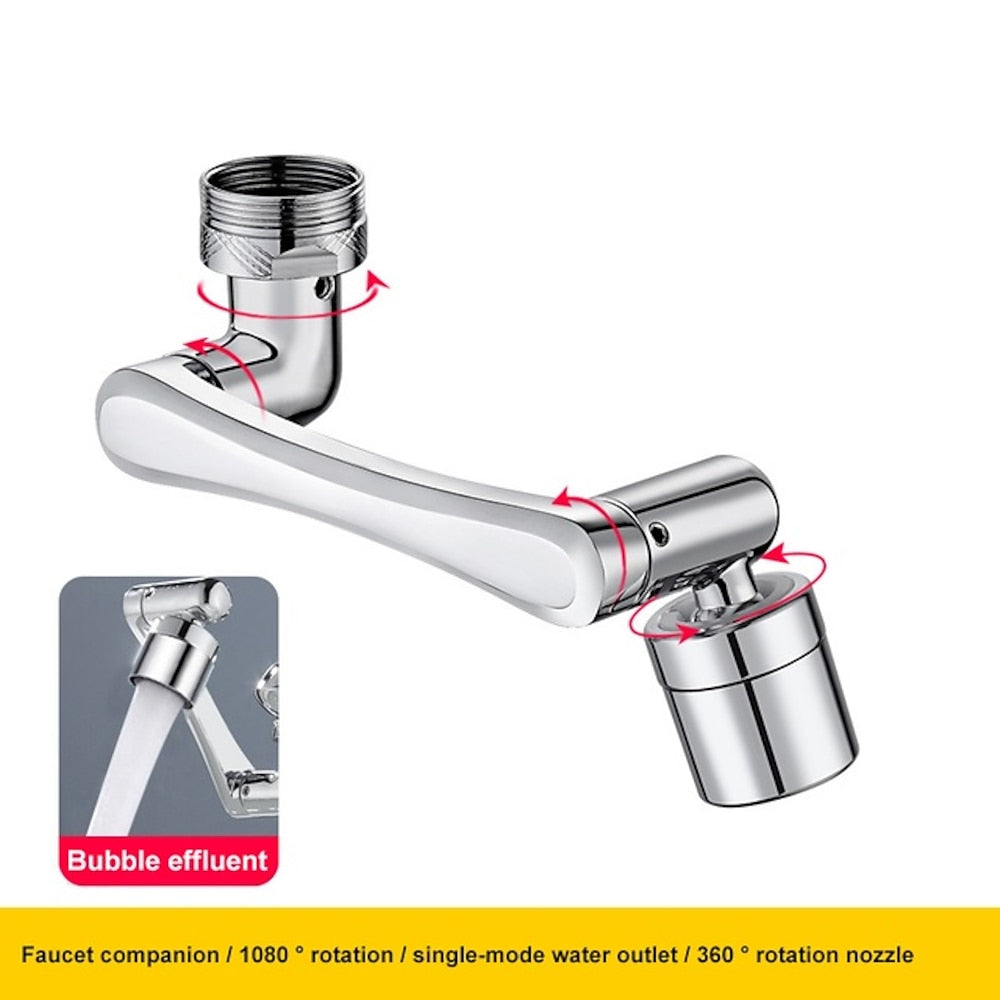 Chrome 1080-Degree Swivel Faucet Extender, Rotating Mechanical Arm Aerator with Dual Spray Modes