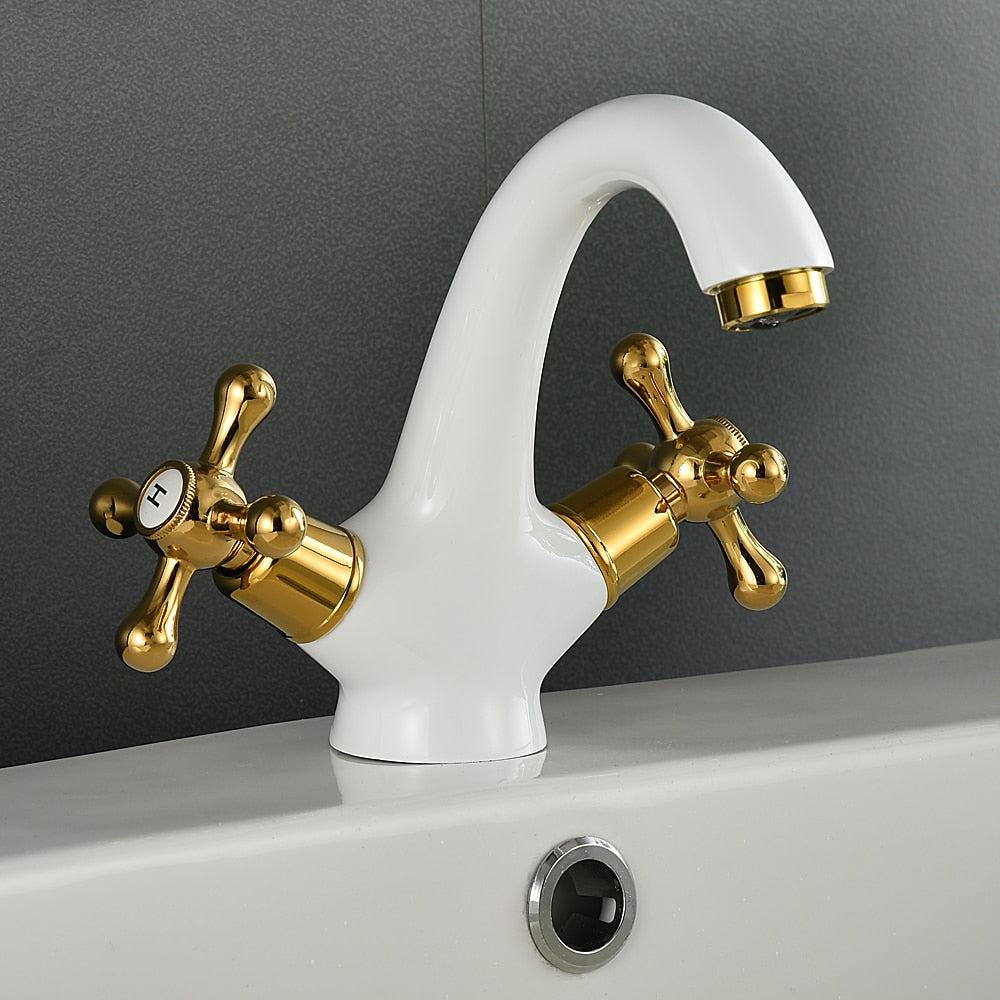 Vintage Single-Hole Bathroom Faucet, Dual Cross Handle Brass Faucet