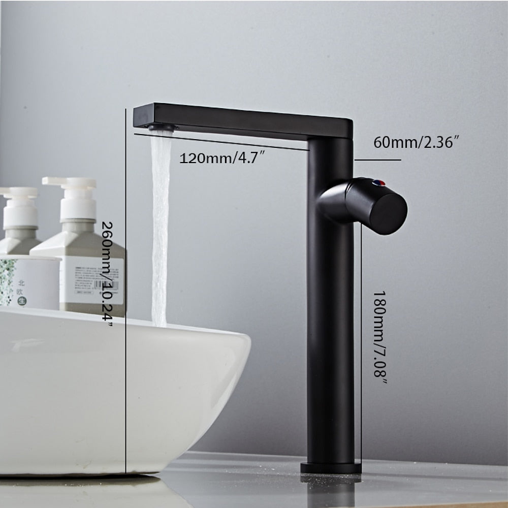 Matte Black Rotatable Spout Tall Vessel Faucet, Modern Single-Hole Single-Handle Bathroom Faucet